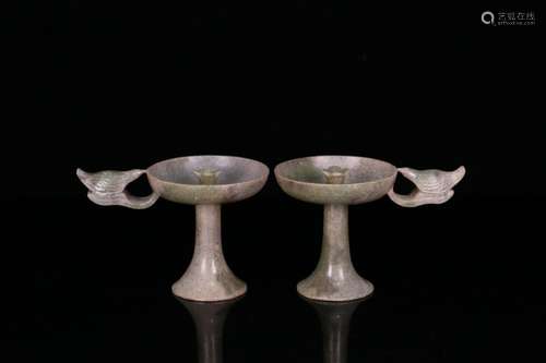 Generation of ancient jade candlestick pair, hetian jade, ca...