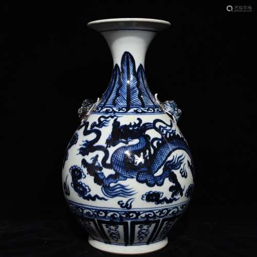 Blue and white dragon tiger okho spring 37.5 x23 bottle