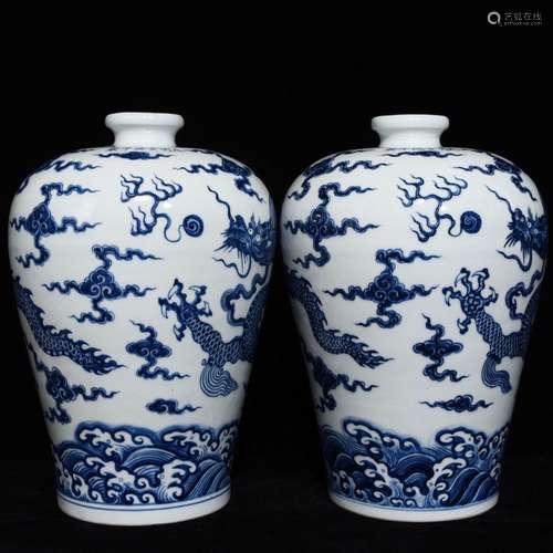 Blue and white 28.5 x19.5 YunLongWen plum bottle