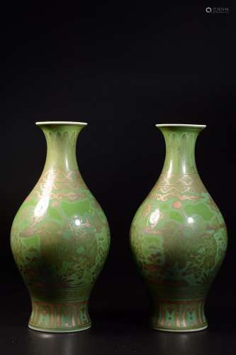 Green glaze figure okho spring bottle of a pair of baby play...