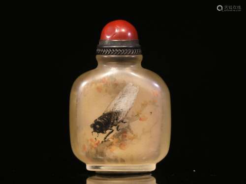 d-painted cicadas grain glass snuff bottleSize: 4.6 cm high,...