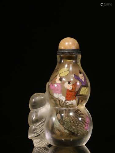Figure glass snuff bottle. d-painted baby playSize: 8.7 cm h...