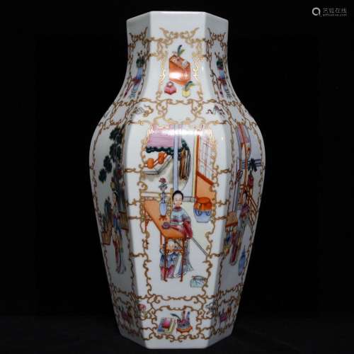 Pastel paint ladies strap figure vase, high 40 19 diameter,