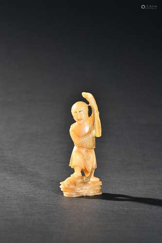 CHINESE FURONG STONE FIGURE OF LIUHAI AND JINCHAN