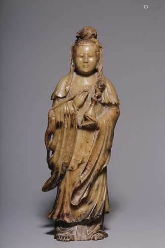 CHINESE SHOUSHAN STONE FIGURE OF GUANYIN