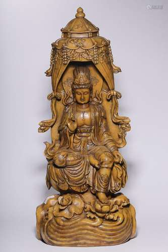 CHINESE SHOUSHAN STONE FIGURE OF GUANYIN