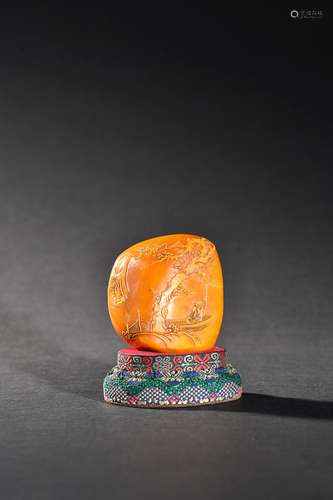 CHINESE TIANHUANG STONE ORNAMENT WITH CARVED 'FIGURE STO...