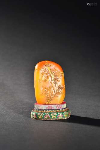 CHINESE TIANHUANG STONE ORNAMENT WITH CARVED 'FIGURE STO...