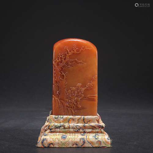 CHINESE TIANHUANG STONE SEAL WITH CARVED 'FIGURE STORY&#...