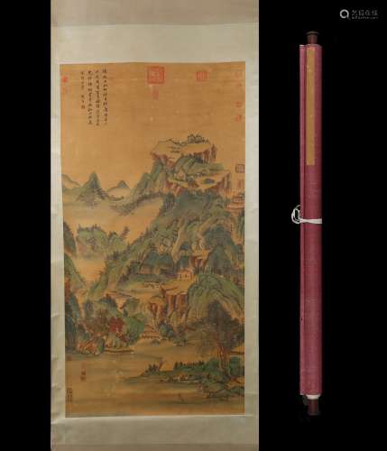 Shen Chou landscape figure 88 * 170 silk scroll