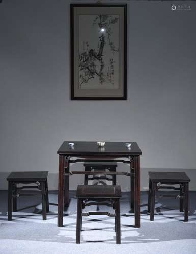 Rosewood of the eight immortals table and chair a set (5 pie...