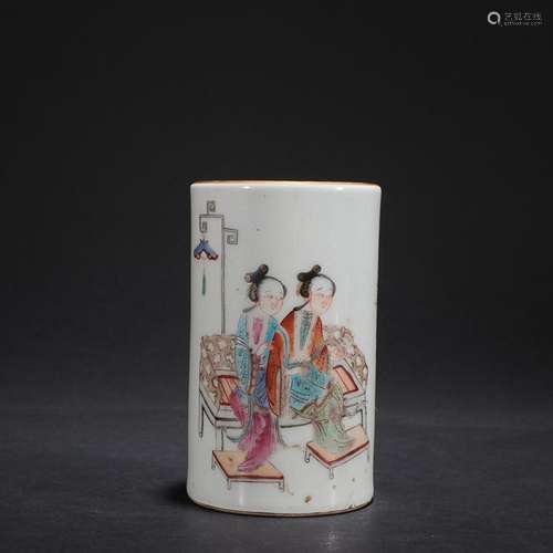 CHINESE FAMILLE-ROSE BRUSHPOT DEPICTING 'FIGURE STORY...