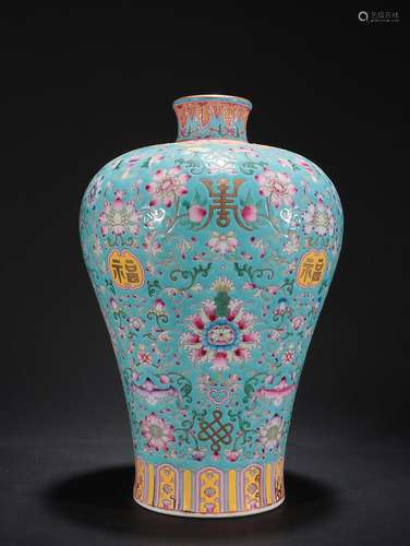 CHINESE BLUE-GROUND FAMILLE-ROSE MEIPING VASE DEPICTING '...