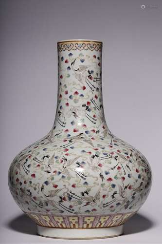 CHINESE FAMILE-ROSE VASE DEPICTING 'CRANE AMONG CLOUDS&#...