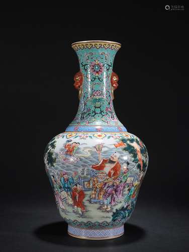 CHINESE FAMILLE-ROSE BEAST-HANDLED VASE DEPICTING 'FIGUR...