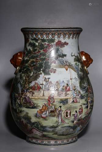 CHINESE FAMILLE-ROSE BEAST-HANDLED VASE DEPICTING 'FIGUR...