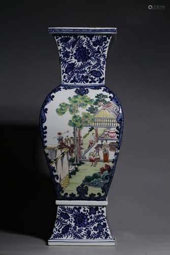 CHINESE FAMILLE-ROSE BLUE-AND-WHITE VASE DEPICTING 'FIGU...