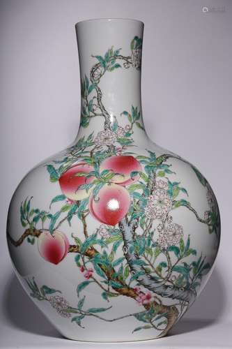 CHINESE FAMILLE-ROSE GLOBULAR VASE DEPICTING 'PEACH'...