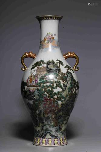 CHINESE FAMILLE-ROSE HANDLED VASE DEPICTING 'FIGURE STOR...