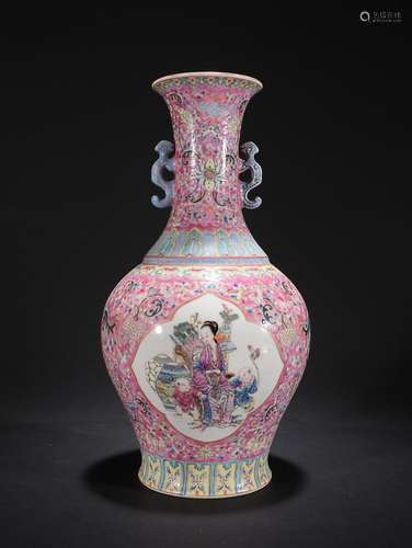 CHINESE FAMILLE-ROSE HANDLED VASE DEPICTING 'FIGURE STOR...