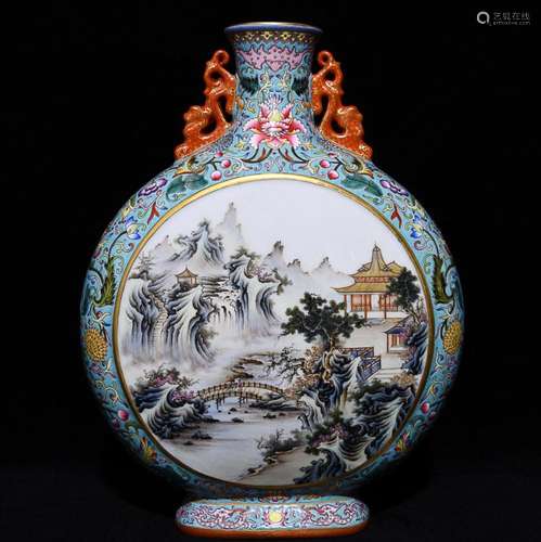 CHINESE FAMILLE-ROSE HANDLED VASE DEPICTING 'LANDSCAPE&#...