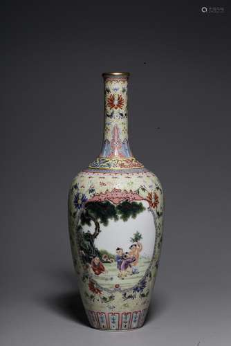 CHINESE YELLOW-GROUND FAMILLE-ROSE VASE DEPICTING 'CHILD...