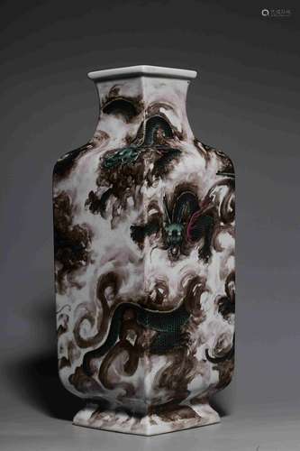 CHINESE MOCAI AND GREEN ENAMELED VASE DEPICTING 'DRAGON&...