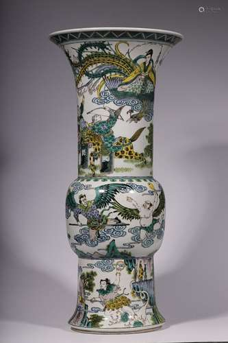 CHINESE FAMILLE-VERTE GU VESSEL DEPICTING 'FIGURE STORY&...