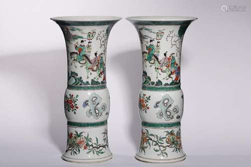 TWO CHINESE FAMILLE-VERTE GU VESSELS DEPICTING 'FIGURE S...