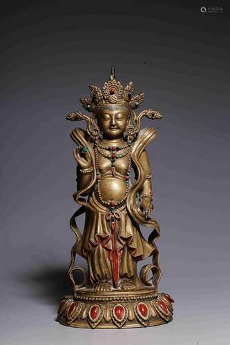 CHINESE BRONZE-GLAZED FIGURE OF TARA, 'QING QIANLONG'...