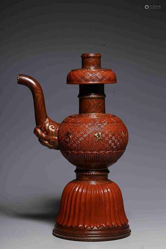 CHINESE RED-GLAZED EWER, 'QIANLONG' MARK