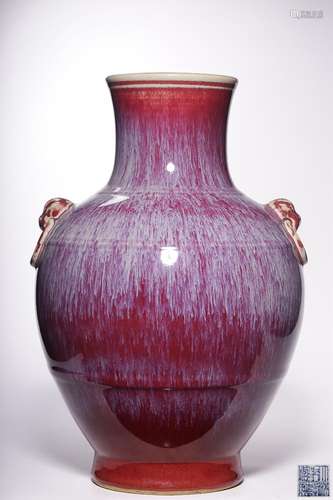 CHINESE FLAMBE-GLAZED HANDLED VASE, 'QING QIANLONG' ...