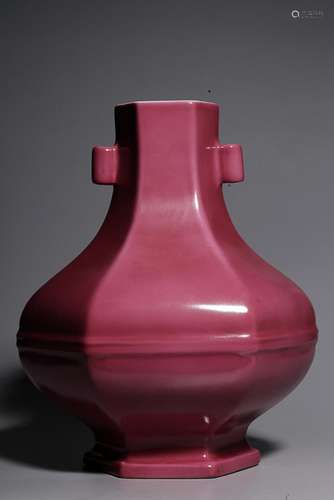 CHINESE PUCE-GLAZED HANDLED VASE, 'QING QIANLONG' MA...