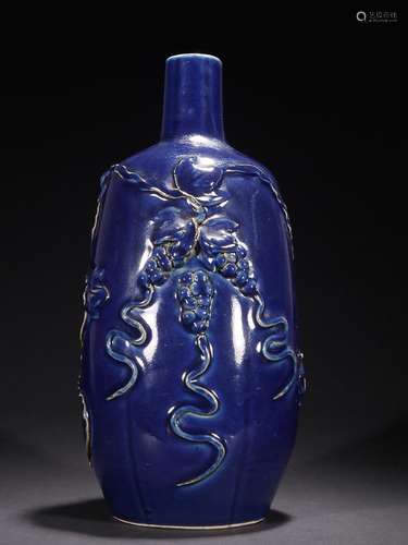 CHINESE SACRIFICIAL-BLUE-GLAZED VASE DEPICTING 'GRAPE...