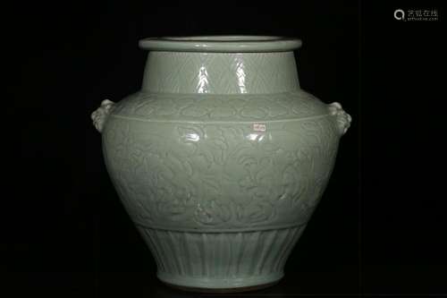 CHINESE LONGQUAN-WARE BEAST-HANDLED JAR DEPICTING 'FLORA...