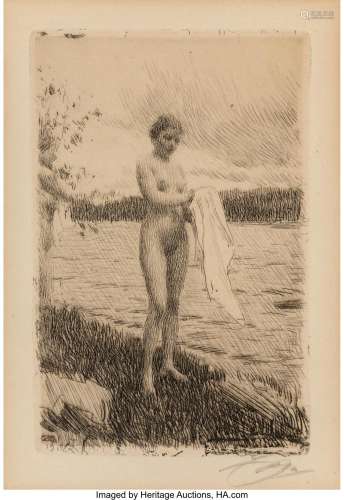 Anders Leonard Zorn (Swedish, 1860-1920) Bather with Towel, ...
