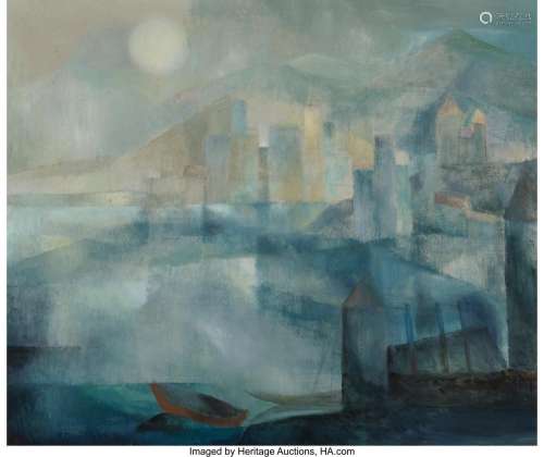 Unknown Artist (20th Century) Untitled (Cubist Harbor) Oil o...