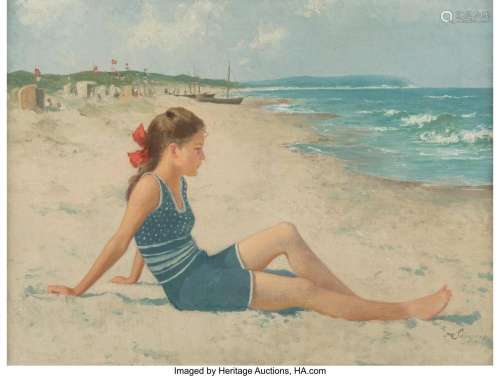 Hermann Seeger (German, 1857-1945) Girl on a beach of the Ba...