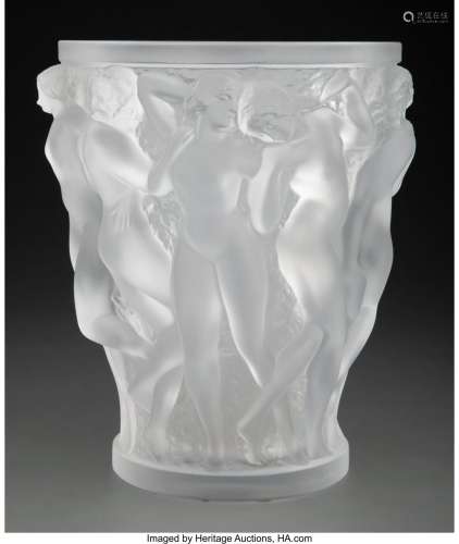 Lalique Clear and Frosted Glass Bacchantes Vase, post-1945 M...