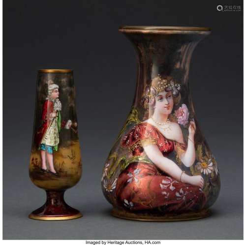 Two French Enamel Cabinet Vases, 19th century Marks: smaller...