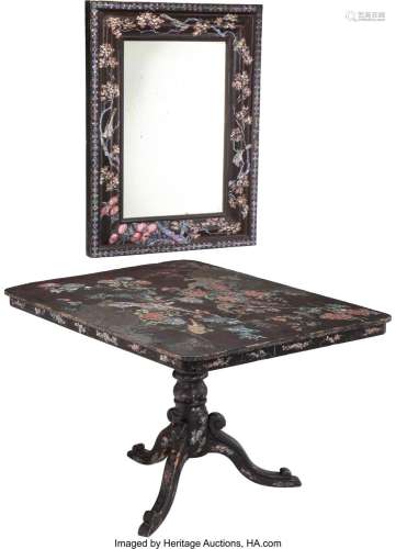 A Victorian Chinoiserie Mother-of-Pearl Inlaid Lacquer Tilt-...