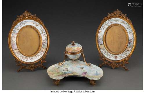 A French Enamel Standish With Pair of Oval Frames, circa 190...