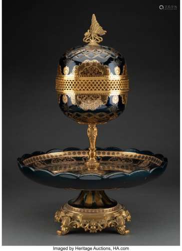 An Art Nouveau Gilt and Cobalt Glass Covered Centerpiece, 19...