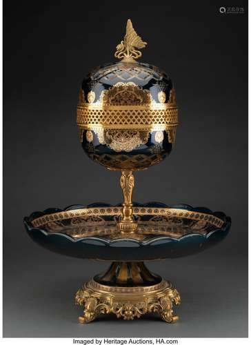 An Art Nouveau Gilt and Cobalt Glass Covered Centerpiece, 19...