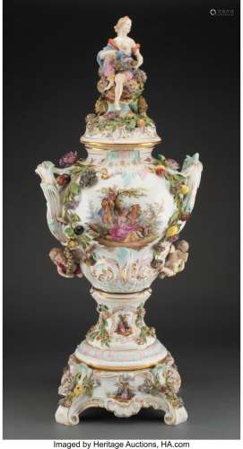 A Large Capodimonte Porcelain Figural Covered Urn, late 19th...
