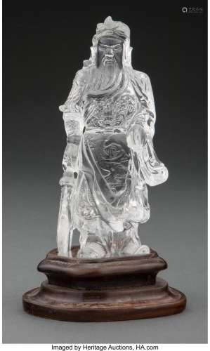 A Chinese Carved Crystal Guan Yi on Stand 6-1/4 x 3-1/2 x 2-...