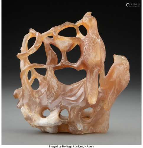 A Chinese Carved Agate Figure of Birds 4-5/8 x 4-3/8 x 1-3/4...