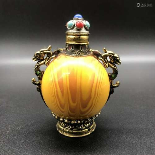 Collectibles Handmade Brass and golden  gems  Inlaid Snuff B...