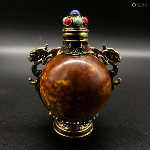 Collectibles Handmade Brass and golden  gems  Inlaid Snuff B...