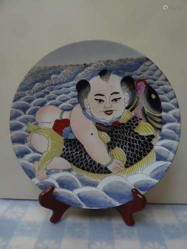 Antique/ Vtg Chinese hand-painted Child With Fish  Porcelain...